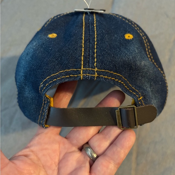 Jade Denim Cap with Floral Embroidery and Rhinestones - Picture 2 of 3